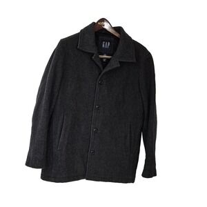 Gap Coat Mens Small Gray Wool Blend‎ Button Front Quilted Lined Winter Overcoat